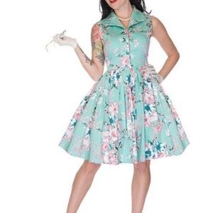 Voodoo Vixen Mint Floral Rockabilly 50s Retro Pin Up Dress